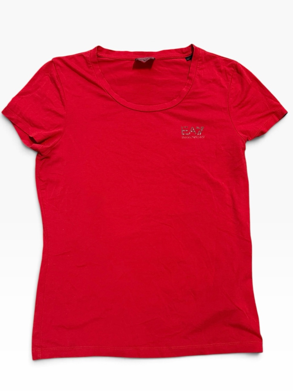 EA7 Emporio Armani Red Rhinestone Logo Tee